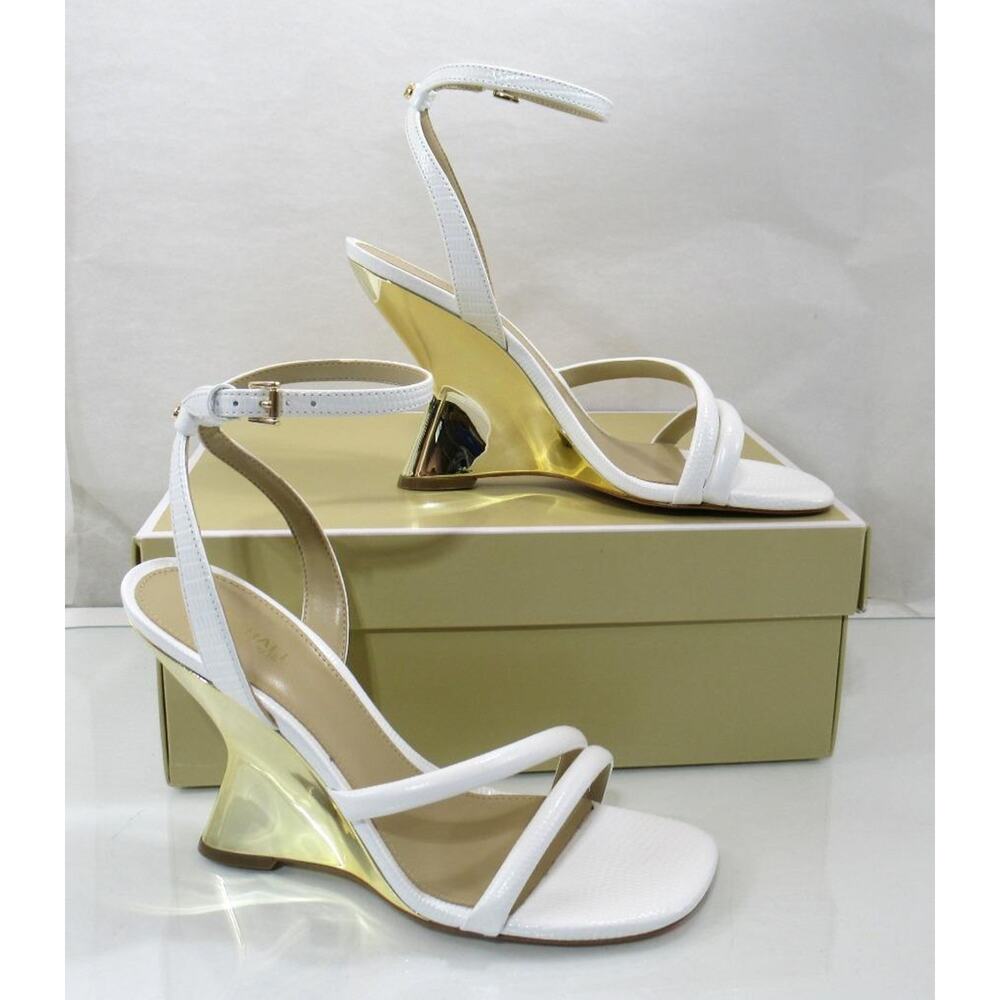 Michael Kors Size 7 Nadina Ankle Strap Wedge Sandals Heels Optic White - Picture 6 of 7
